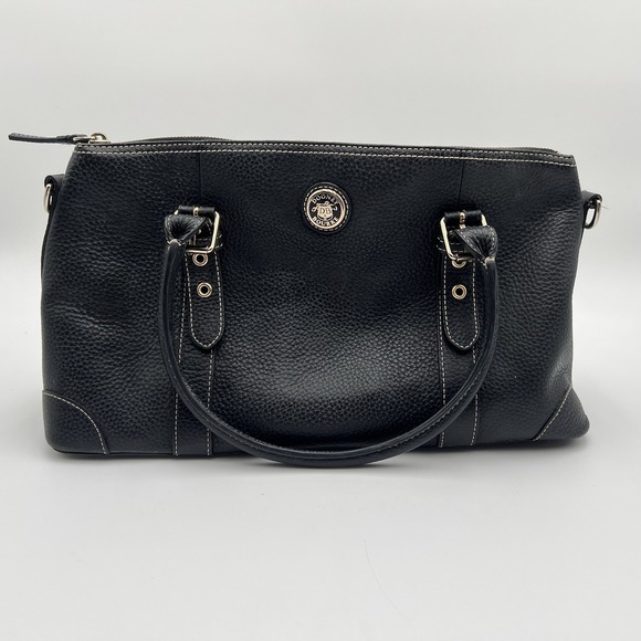 Vintage Dooney & Bourke Black Large Leather Double Handle Zipper Shoulder Bag - Picture 8 of 9